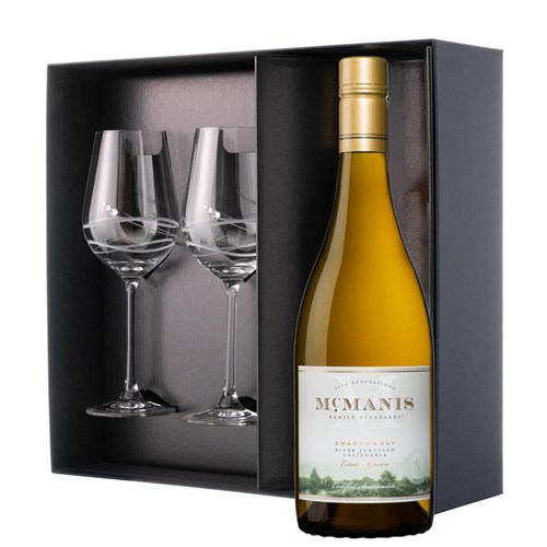 McManis Chardonnay 75cl White Wine And Diamante Venezia Glasses Gift Box Set